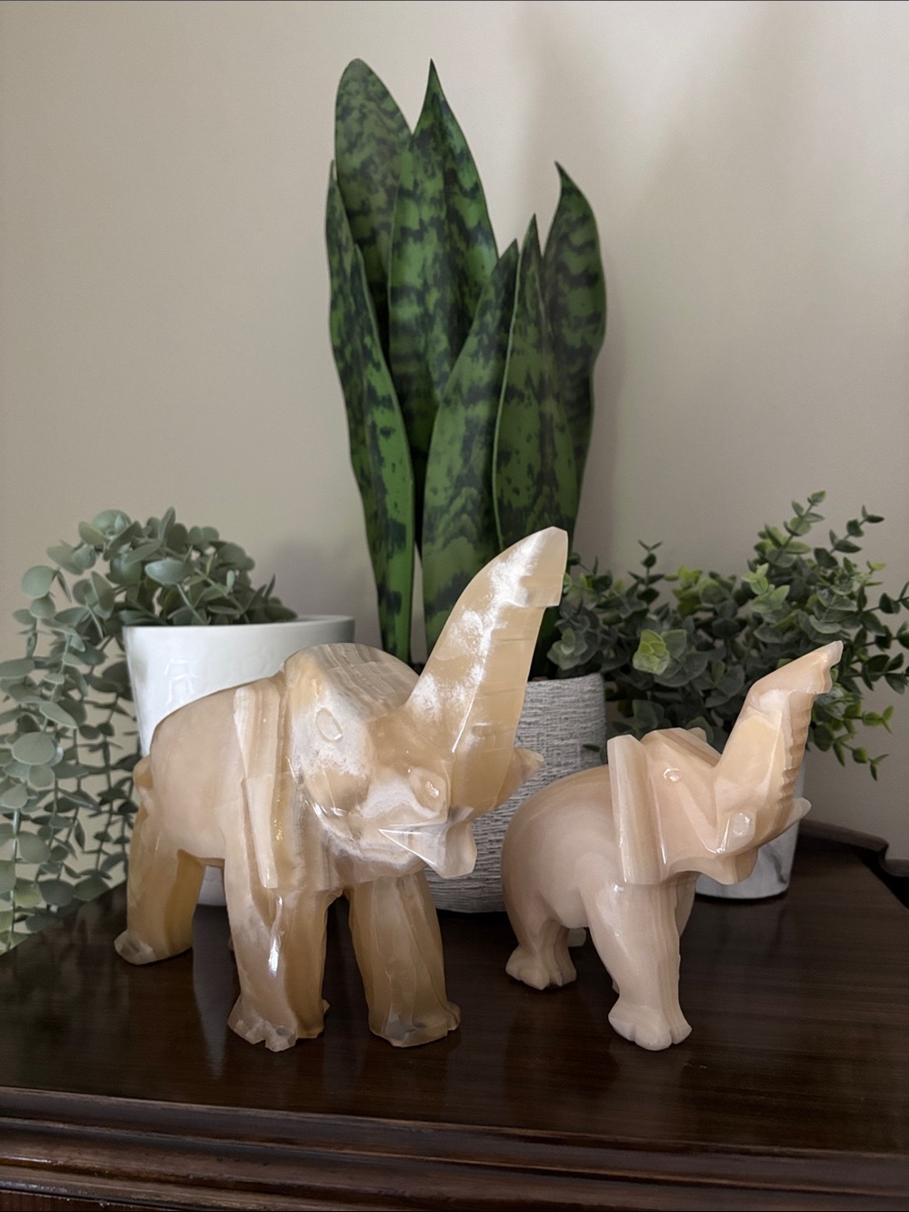 Set of Hand Carved Onyx Elephant Figurines